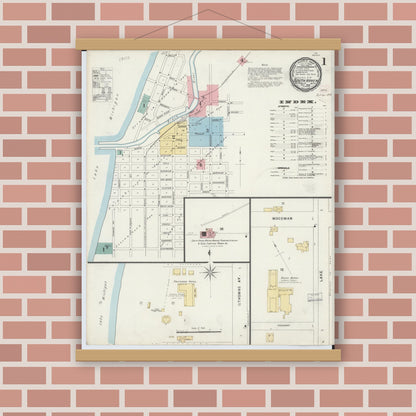 Old map wall art mockup — magnetic wood frame on brick wall — Sanborn Fire Insurance Map from South Haven, Van Buren County, Michigan (1896), Sheet #0001