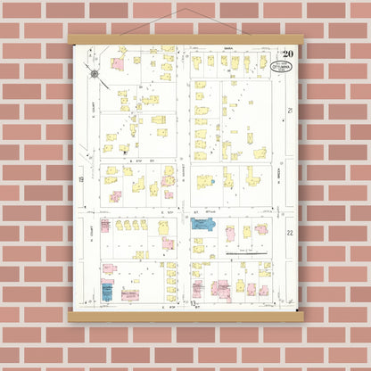 Old map wall art mockup — magnetic wood frame on brick wall — Sanborn Fire Insurance Map from Ottumwa, Wapello County, Iowa (1909), Sheet #0020
