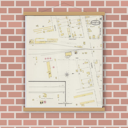 Old map wall art mockup — magnetic wood frame on brick wall — Sanborn Fire Insurance Map from Assumption, Christian County, Illinois (1893), Sheet #0004