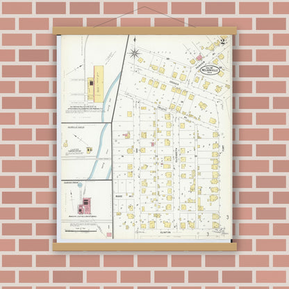 Old map wall art mockup — magnetic wood frame on brick wall — Sanborn Fire Insurance Map from Nelsonville, Athens County, Ohio (1907), Sheet #0002