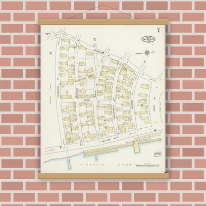 Old map wall art mockup — magnetic wood frame on brick wall — Sanborn Fire Insurance Map from Oak Bluffs, Dukes County, Massachusetts (1914), Sheet #0007