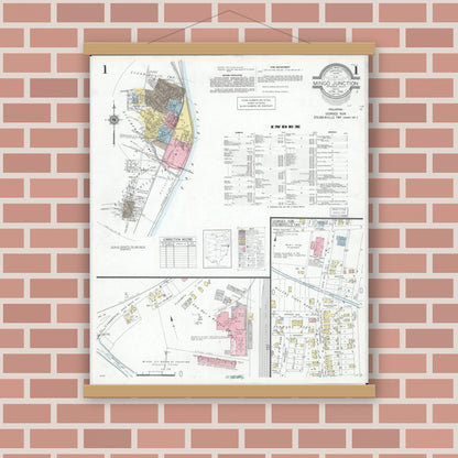 Old map wall art mockup — magnetic wood frame on brick wall — Sanborn Fire Insurance Map from Mingo Junction, Jefferson County, Ohio (1946), Sheet #0001