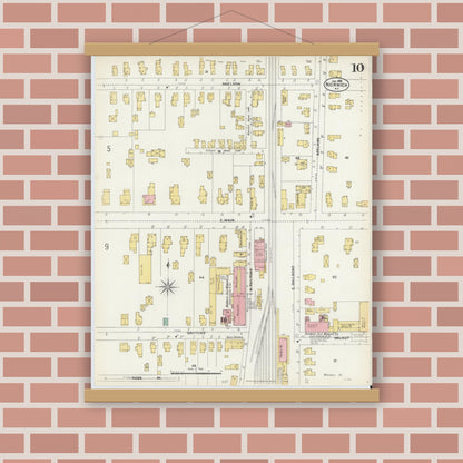 Old map wall art mockup — magnetic wood frame on brick wall — Sanborn Fire Insurance Map from Norwich, Chenango County, New York (1903), Sheet #0010