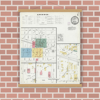 Old map wall art mockup — magnetic wood frame on brick wall — Sanborn Fire Insurance Map from Geneseo, Henry County, Illinois (1901) - Complete Map Set