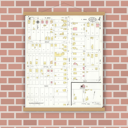 Old map wall art mockup — magnetic wood frame on brick wall — Sanborn Fire Insurance Map from Louisville, Stark County, Ohio (1923), Sheet #0004