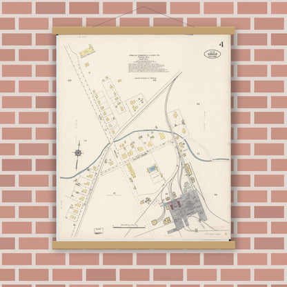 Old map wall art mockup — magnetic wood frame on brick wall — Sanborn Fire Insurance Map from Kahului, Maui County, Hawaii (1914), Sheet #0004