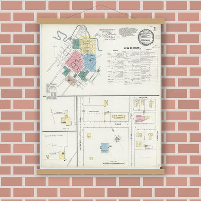 Old map wall art mockup — magnetic wood frame on brick wall — Sanborn Fire Insurance Map from Brownwood, Brown County, Texas (1893) - Complete Map Set