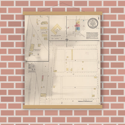 Old map wall art mockup — magnetic wood frame on brick wall — Sanborn Fire Insurance Map from Perris, Riverside County, California (1914) - Complete Map Set