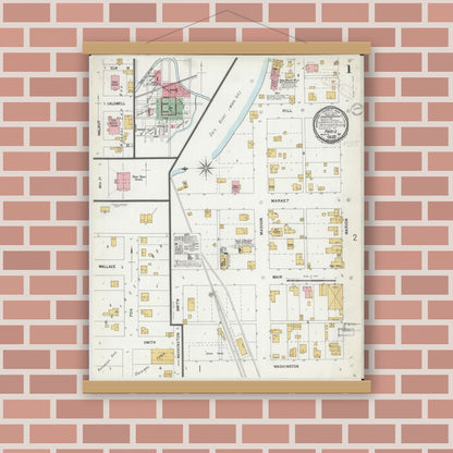 Old map wall art mockup — magnetic wood frame on brick wall — Sanborn Fire Insurance Map from Paris, Monroe County, Missouri (1899) - Complete Map Set