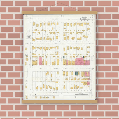 Old map wall art mockup — magnetic wood frame on brick wall — Sanborn Fire Insurance Map from Spring Valley, Bureau County, Illinois (1906), Sheet #0005