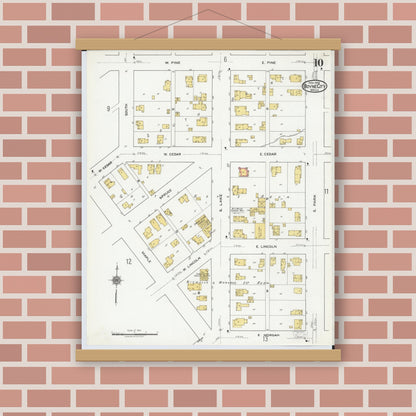Old map wall art mockup — magnetic wood frame on brick wall — Sanborn Fire Insurance Map from Boyne City, Charlevoix County, Michigan (1919), Sheet #0010