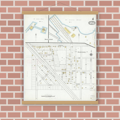 Old map wall art mockup — magnetic wood frame on brick wall — Sanborn Fire Insurance Map from Stuart, Martin County, Florida (1920), Sheet #0004