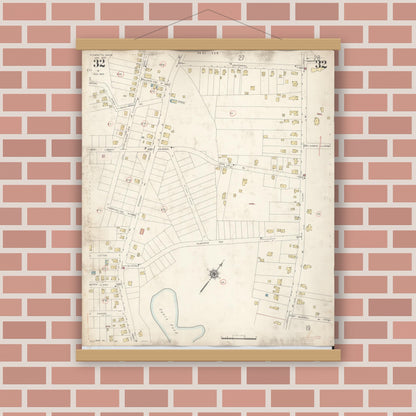 Old map wall art mockup — magnetic wood frame on brick wall — Sanborn Fire Insurance Map from Plymouth, Plymouth County, Massachusetts (1948), Sheet #0032