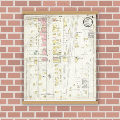 Old map wall art mockup — magnetic wood frame on brick wall — Sanborn Fire Insurance Map from Traer, Tama County, Iowa (1895) â€” Complete Set