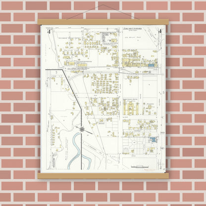 Old map wall art mockup — magnetic wood frame on brick wall — Sanborn Fire Insurance Map from Wahiawa, Honolulu County, Hawaii (1942), Sheet #0004