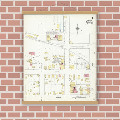Old map wall art mockup — magnetic wood frame on brick wall — Sanborn Fire Insurance Map from Kewaunee, Kewaunee County, Wisconsin (1911), Sheet #0004