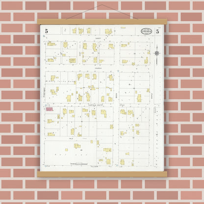 Old map wall art mockup — magnetic wood frame on brick wall — Sanborn Fire Insurance Map from Stryker, Williams County, Ohio (1930), Sheet #0005