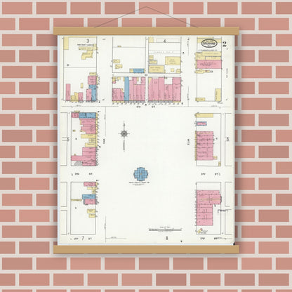 Old map wall art mockup — magnetic wood frame on brick wall — Sanborn Fire Insurance Map from Graham, Young County, Texas (1920), Sheet #0002