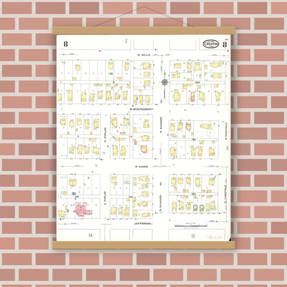 Old map wall art mockup — magnetic wood frame on brick wall — Sanborn Fire Insurance Map from Creston, Union County, Iowa (1923), Sheet #0008