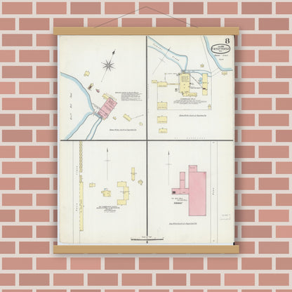 Old map wall art mockup — magnetic wood frame on brick wall — Sanborn Fire Insurance Map from Fayetteville, Cumberland County, North Carolina (1896), Sheet #0008