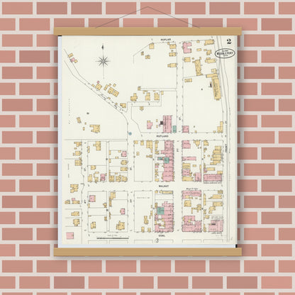 Old map wall art mockup — magnetic wood frame on brick wall — Sanborn Fire Insurance Map from Middleport, Meigs County, Ohio (1899), Sheet #0002