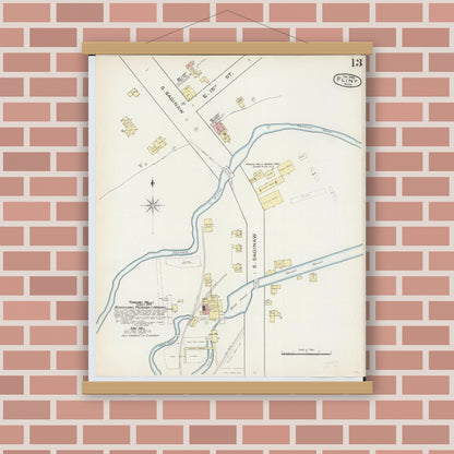 Old map wall art mockup — magnetic wood frame on brick wall — Sanborn Fire Insurance Map from Flint, Genesee County, Michigan (1886), Sheet #0013