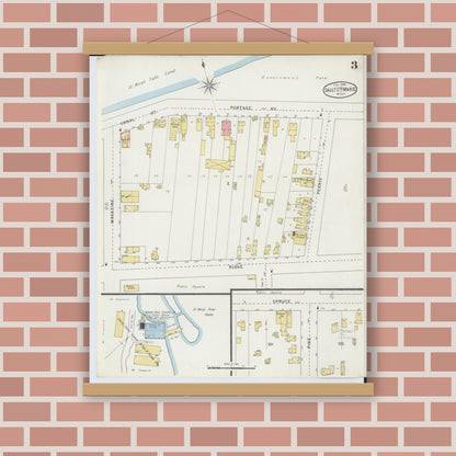 Old map wall art mockup — magnetic wood frame on brick wall — Sanborn Fire Insurance Map from Sault Sainte Marie, Chippewa County, Michigan (1895), Sheet #0003