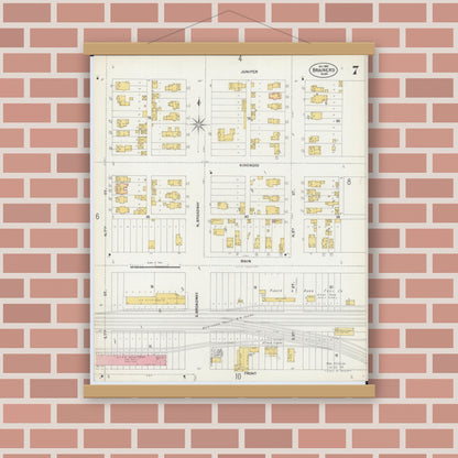 Old map wall art mockup — magnetic wood frame on brick wall — Sanborn Fire Insurance Map from Brainerd, Crow Wing County, Minnesota (1902), Sheet #0007