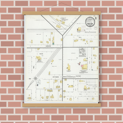 Old map wall art mockup — magnetic wood frame on brick wall — Sanborn Fire Insurance Map from South Lyon, Oakland County, Michigan (1899) - Complete Map Set