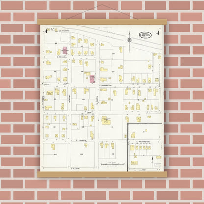 Old map wall art mockup — magnetic wood frame on brick wall — Sanborn Fire Insurance Map from Lake City, Columbia County, Florida (1924), Sheet #0004