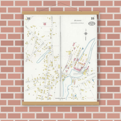 Old map wall art mockup — magnetic wood frame on brick wall — Sanborn Fire Insurance Map from Andover, Essex County, Massachusetts (1930), Sheet #0018