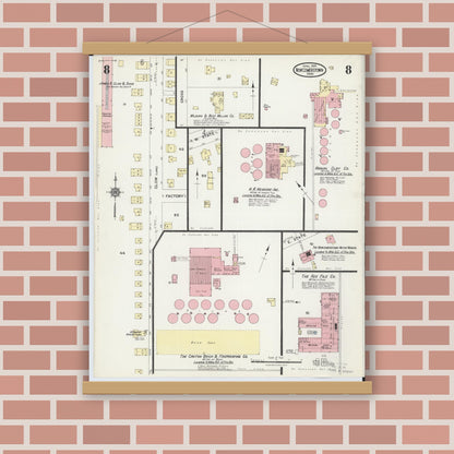 Old map wall art mockup — magnetic wood frame on brick wall — Sanborn Fire Insurance Map from Newcomerstown, Tuscarawas County, Ohio (1924), Sheet #0008