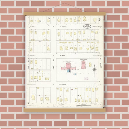 Old map wall art mockup — magnetic wood frame on brick wall — Sanborn Fire Insurance Map from Cherokee, Cherokee County, Iowa (1914), Sheet #0002