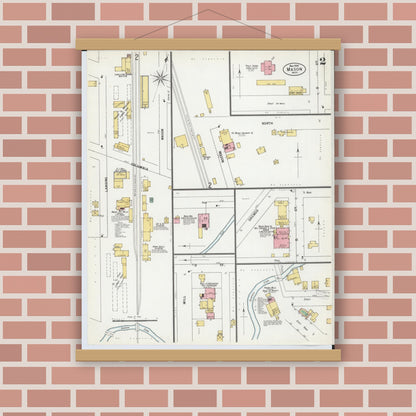 Old map wall art mockup — magnetic wood frame on brick wall — Sanborn Fire Insurance Map from Mason, Ingham County, Michigan (1900), Sheet #0002