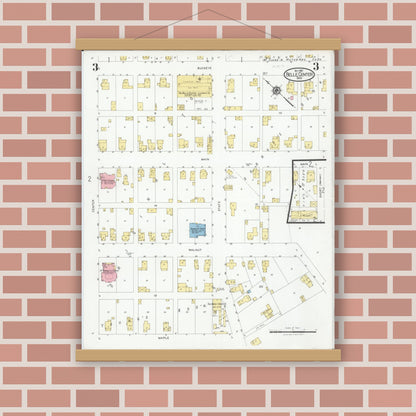Old map wall art mockup — magnetic wood frame on brick wall — Sanborn Fire Insurance Map from Belle Centre, Logan County, Ohio (1927), Sheet #0003