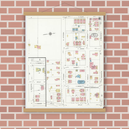 Old map wall art mockup — magnetic wood frame on brick wall — Sanborn Fire Insurance Map from Media, Delaware County, Pennsylvania (1912), Sheet #0008