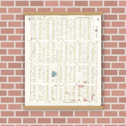 Old map wall art mockup — magnetic wood frame on brick wall — Sanborn Fire Insurance Map from Valley Junction, Polk County, Iowa (1941), Sheet #0004