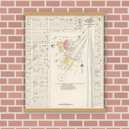 Old map wall art mockup — magnetic wood frame on brick wall — Sanborn Fire Insurance Map from Kingsville, Kleberg County, Texas (1922), Sheet #0007