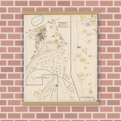 Old map wall art mockup — magnetic wood frame on brick wall — Sanborn Fire Insurance Map from Paia, Maui County, Hawaii (1914), Sheet #0002