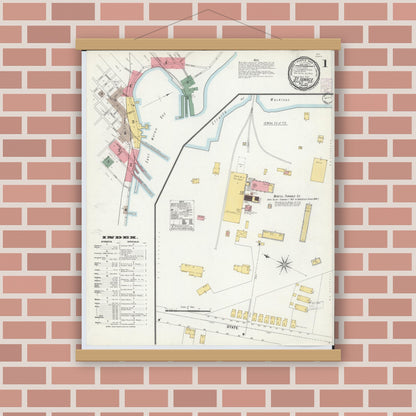 Old map wall art mockup — magnetic wood frame on brick wall — Sanborn Fire Insurance Map from Saint Ignace, Mackinac County, Michigan (1901) - Complete Map Set