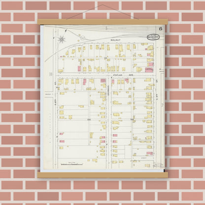 Old map wall art mockup — magnetic wood frame on brick wall — Sanborn Fire Insurance Map from Newark, Licking County, Ohio (1893), Sheet #0006