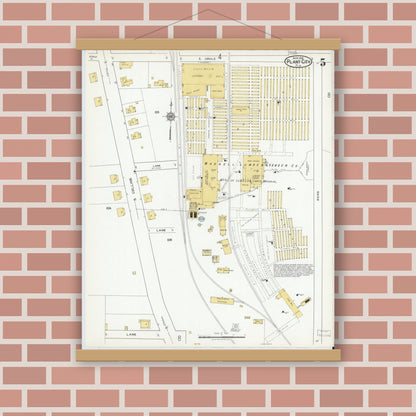 Old map wall art mockup — magnetic wood frame on brick wall — Sanborn Fire Insurance Map from Plant City, Hillborough County, Florida (1919), Sheet #0005