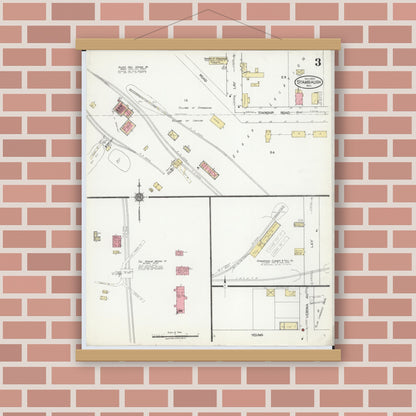 Old map wall art mockup — magnetic wood frame on brick wall — Sanborn Fire Insurance Map from Stambaugh, Iron County, Michigan (1922), Sheet #0003