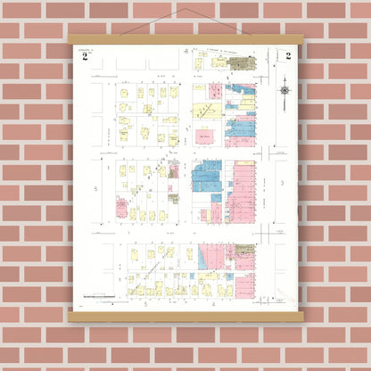Old map wall art mockup — magnetic wood frame on brick wall — Sanborn Fire Insurance Map from Spencer, Clay County, Iowa (1941), Sheet #0002