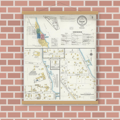 Old map wall art mockup — magnetic wood frame on brick wall — Sanborn Fire Insurance Map from Cocoa, Brevard County, Florida (1919) - Complete Map Set