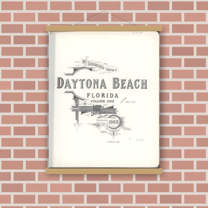 Old map wall art mockup — magnetic wood frame on brick wall — Sanborn Fire Insurance Map from Daytona, Volusia County, Florida (1955), Sheet #0001