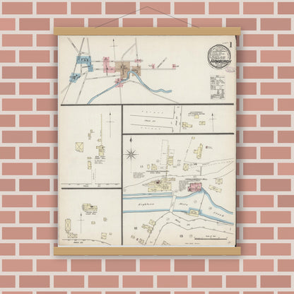Old map wall art mockup — magnetic wood frame on brick wall — Sanborn Fire Insurance Map from Hamburg, Erie County, New York (1885), Sheet #0001