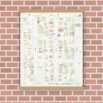 Old map wall art mockup — magnetic wood frame on brick wall — Sanborn Fire Insurance Map from Mankato, Blue Earth County, Minnesota (1908), Sheet #0011