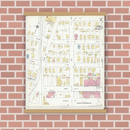 Old map wall art mockup — magnetic wood frame on brick wall — Sanborn Fire Insurance Map from Flora, Clay County, Illinois (1912), Sheet #0002