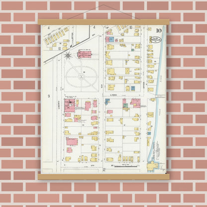 Old map wall art mockup — magnetic wood frame on brick wall — Sanborn Fire Insurance Map from Franklin, Venango County, Pennsylvania (1906), Sheet #0010